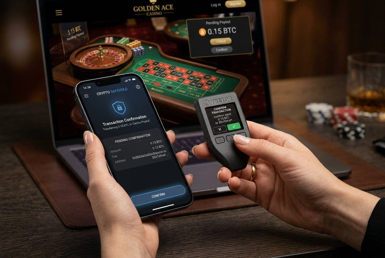 A person setting up a hardware wallet for Bitcoin gambling.